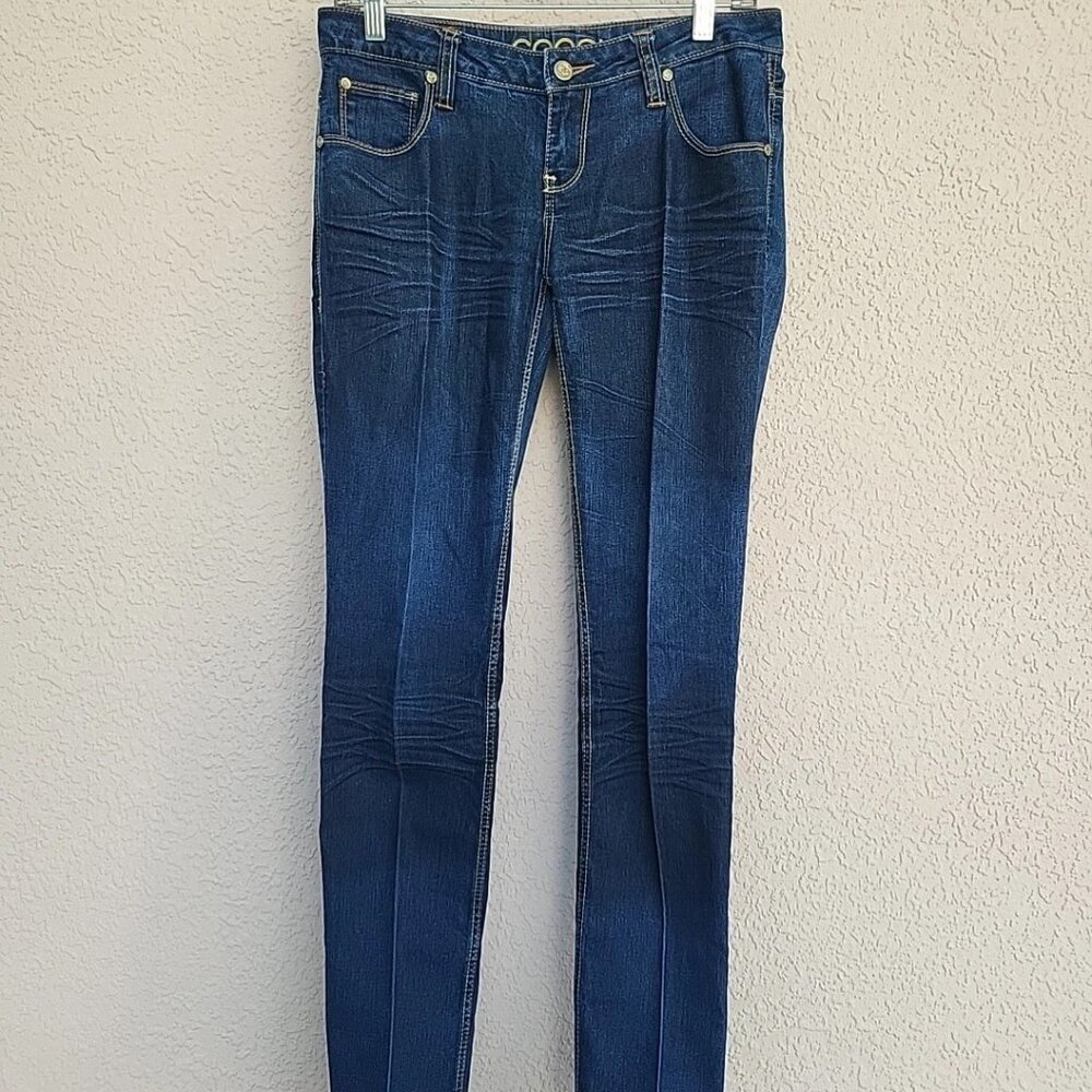 Coogi Women's Dark Wash Gold Embroidered Straight Leg Slim Jeans Sz 5/6